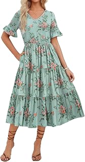 Zeagoo Women's Summer Dress Casual V-Neck Floral Short Sleeve Ruffle Beach Dress with Pockets