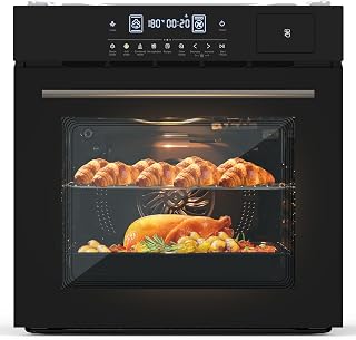 24 in Built in Electric Wall Oven, 2.5 Cu.Ft / 70L Single Steam Convection Oven, 3000W 240V, 3-in-1 Steel Steam Bake Air Fry, 8 Cooking Modes & 108 Auto Menus, Touch Control, Child Lock Timer
