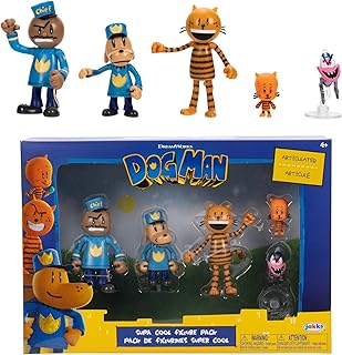 Dog Man Supa Cool 6cm Figure Pack | Officially Licensed by Jakks Pacific. Inspired by the Dog Man Movie Toys, Lil Petey, Petey, Chief, and Flippy!