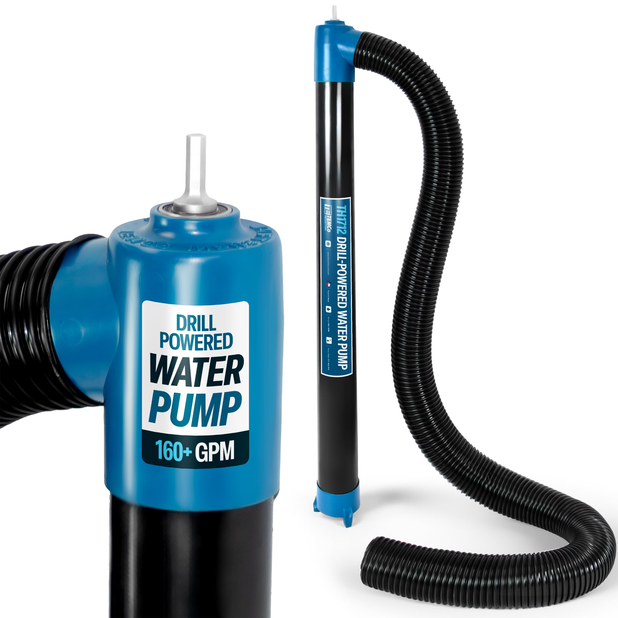 Drill-Powered Stick Water Transfer Pump 160 GPM, Anti-Clog, 6 FT Hose Included, 