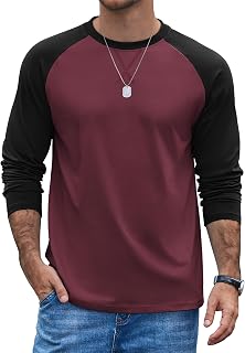 COOFANDY Men's Long Sleeve T-Shirt Cotton Raglan Baseball Tee Crew Neck Color Block Regular Fit