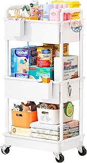 SUNALLY Baby Diaper Caddy Cart,3 Tier Rolling Diaper Cart for Nursery,White | Large Capacity &amp; Easy Assemble Diaper Storage Organizer with Lockable Wheels for Newborn, New Mom, Baby Girl Boy Essentials