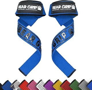 BEAR GRIP Weight Lifting Straps with Premium Neoprene Padding, Reinforced Double Stitching, 100% Cotton, Extra Long Length