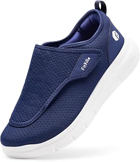 FitVille Diabetic Shoes for Men Extra Wide Slip-on Shoes for Swollen Feet Adjustable Walking Shoes for Elderly Foot Pain Relief Neuropathy - EasyTop Wings