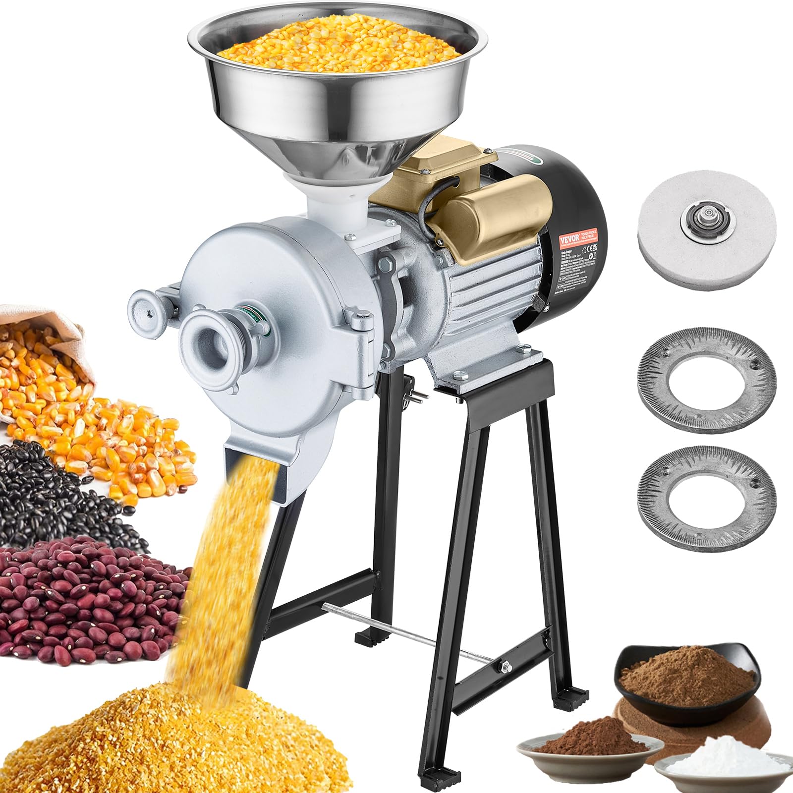VEVOR Electric Grain Mill Grinder, 3000W Spice Grinders, Commercial Corn Mill wi