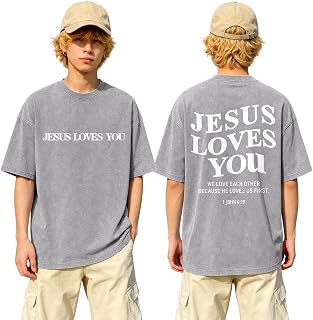 Boys Jesus Loves You Christian Shirts God Faith Shirt for Kids Bible Verse Religious Graphic Tees Acid Wash Tshirt