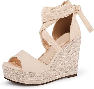 Women's Espadrilles Wedges Sandals Heels Open Toe Tie Lace Up Platform Ankle Strap Summer Dress Shoes
