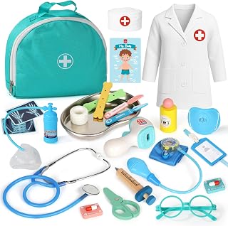 Lehoo Castle Kids Doctor Kit Toy, Pretend Play Doctor Set for Toddlers 3-8 | Realistic Wooden Medical Kit Role Play Set with Costume & Bag, Montessori Toys, Gifts for Boys Girls 3 4 5 6 7 Years Old
