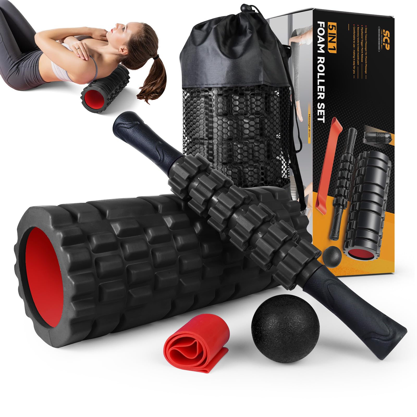 SUBCULTUREPICK 5 in1 Foam Roller Set, Trigger Point Foam Roller Deep Tissue | Ma