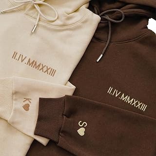 Custom Embroidered Hoodie Couple Matching, Roman Numeral Date Initials Personalized, Anniversary Valentine Gift