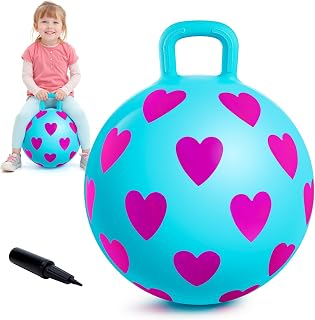 EVERICH TOY Hopper Ball for Kids 3-6 | 15In Heart Bouncy Ball with Handle | Indoor Outdoor Pink Heart Girls Toys | Inflatable Balance Toys with Pump | Birthday Gifts for Girls Boys 3 4 5 6 Years Old