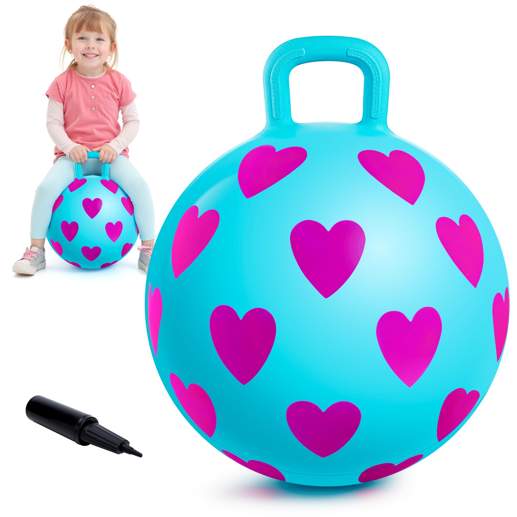 EVERICH TOY Hopper Ball for Kids 3-6 | 15In Heart Bouncy Ball with Handle | Indo
