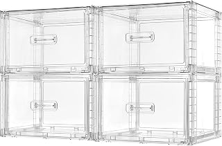 Vtopmart 4 Pack Clear Stackable Closet Storage Drawers 15QT, Medium | Easily Assemble Closet Organizers,Plastic Storage Bins for Bathroom,Cabinet,Kitchen Pantry,Under Sink Organization