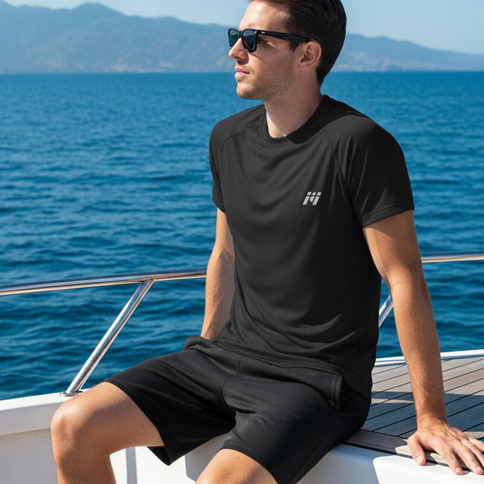 Men's Rash Guard Short Sleeve, UPF 50+ UV Sun Protection Swim Shirts, Quick Dry 