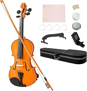 HOMCOM 4/4 Full Size Violin Kit for Beginners with Bow, Hard Case, Brown | Musical Instrument Fiddle Kit, Wood Acoustic Violin Set, for Adults Students, Rosin, Bridge, Shoulder Rest