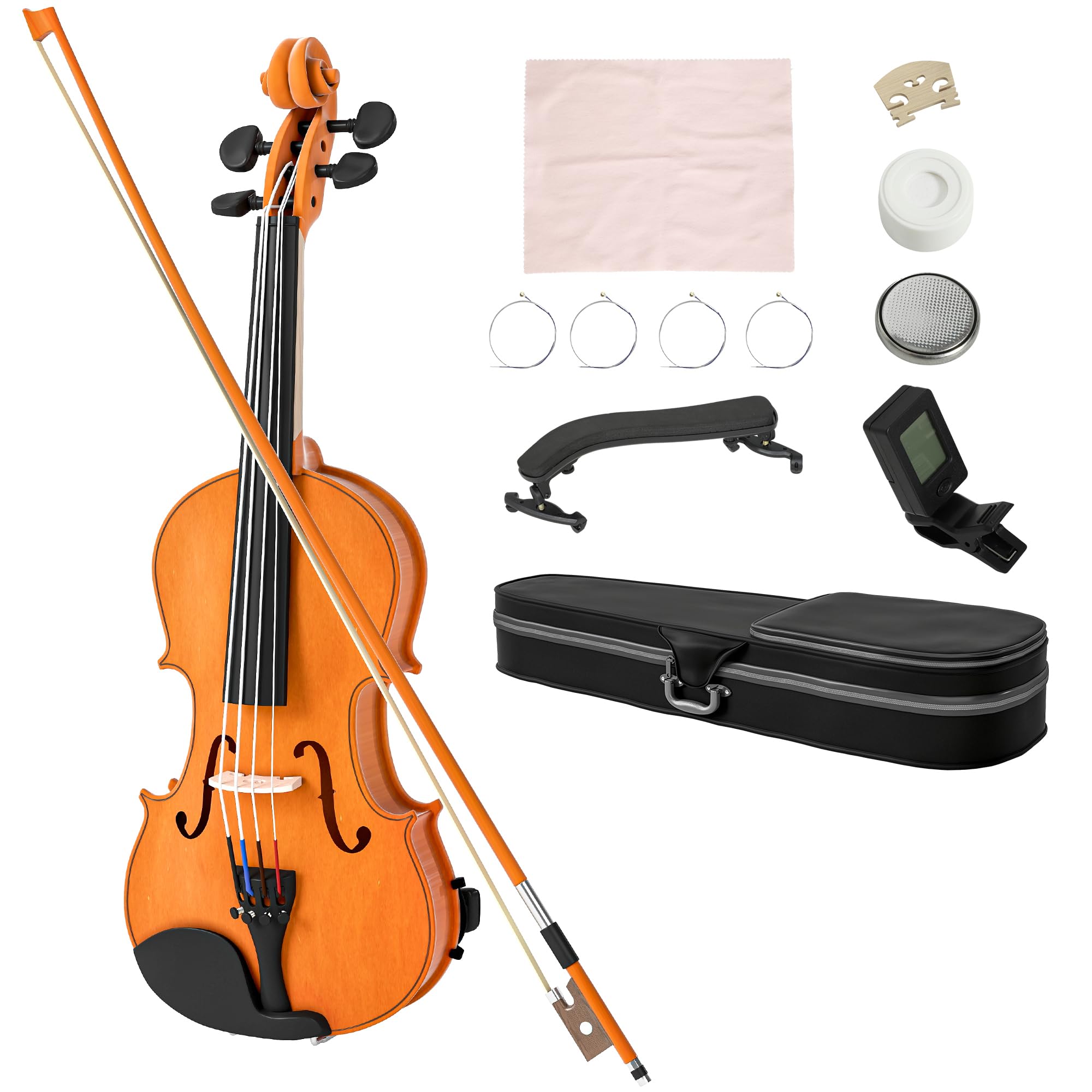 HOMCOM 4/4 Full Size Violin Kit for Beginners with Bow, Hard Case, Brown | Music
