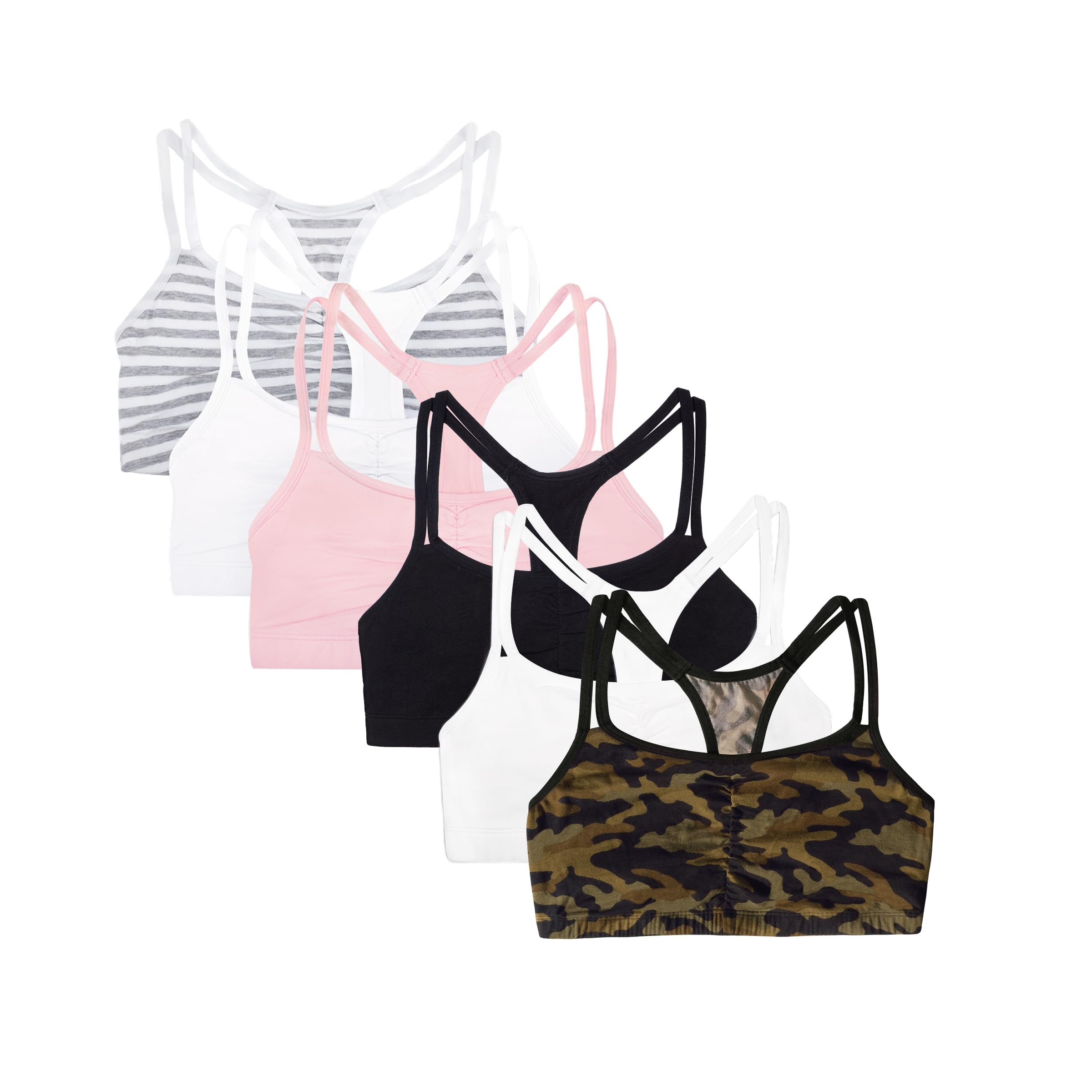 Fruit of The Loom Women's Thin Straps Cotton Sports Bra, Value Pack, Camouflage/