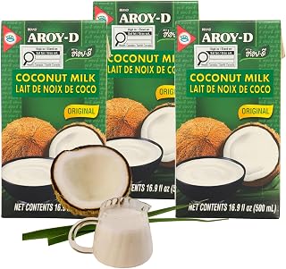 Aroy D Coconut Milk (UHT) 500ml *3 Packs, 99.95% Coconut Milk. 22% Fat. (500ml*3packs)
