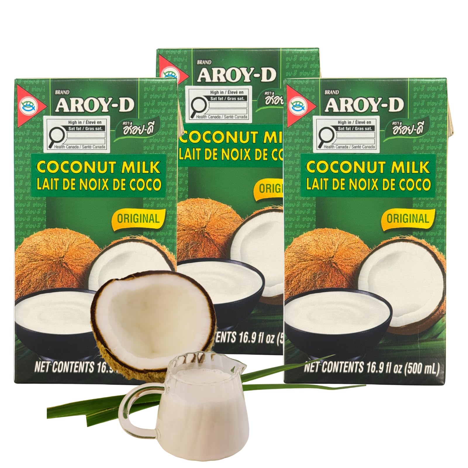 Aroy D Coconut Milk (UHT) 500ml *3 Packs, 99.95% Coconut Milk. 22% Fat. (500ml*3