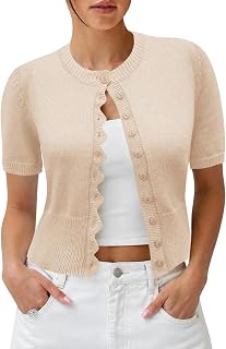 Women Cropped Short Sleeve Cardigan Button Down Lightweight Sweater Top