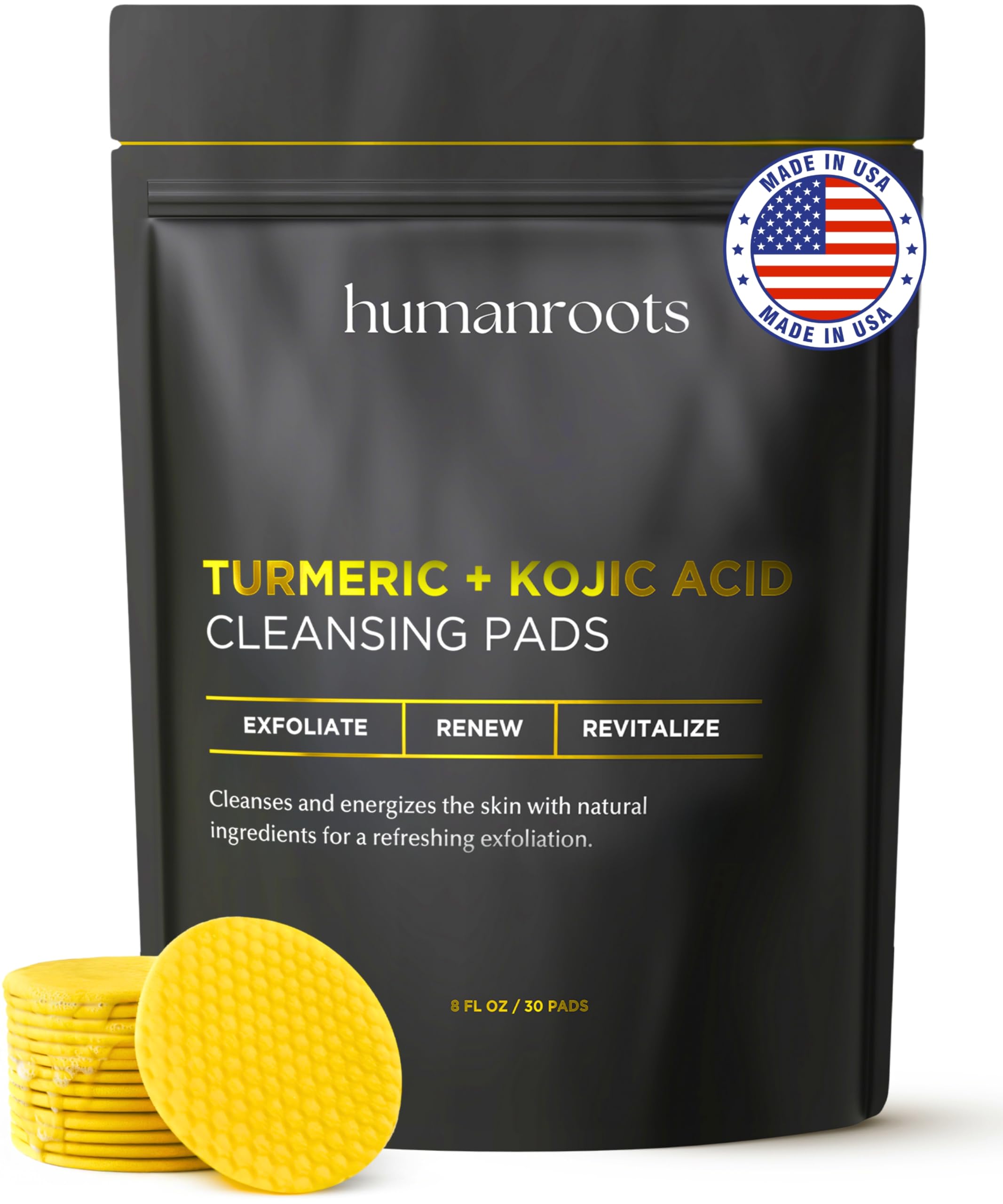Turmeric Kojic Acid Cleansing Pads - Turmeric Face Scrub Pads with Vitamin C (30