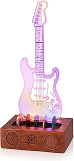 CoolGift Mart Luminous Guitar Pick Holder, Acrylic Electric Guitar Pick Holder with Audio Styling Wooden Base for Picks Storage and Display, Gift for Guitarists Guitarists