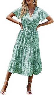 PRETTYGARDEN Floral Dress for Women 2026 Summer Casual Short Sleeve Maxi Dresses V Neck Tiered Flowy Boho Beach Sundress