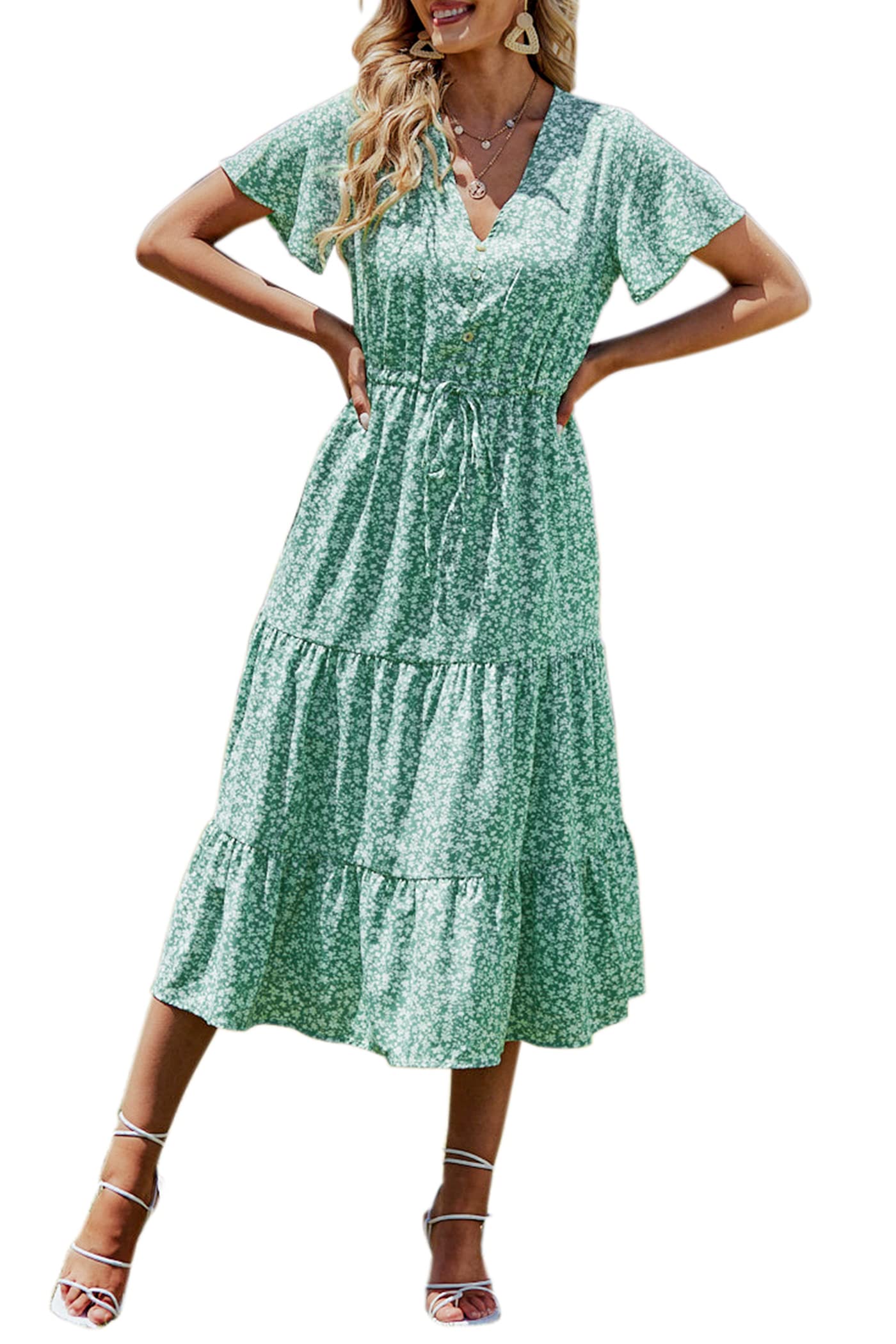 PRETTYGARDEN Floral Dress for Women 2026 Summer Casual Short Sleeve Maxi Dresses