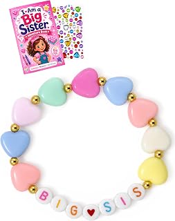 COZEFFIC Big Sister Gift, Big SIS Bracelet, Stickers & Coloring Book | New baby sibling gift with 6.8-inch plastic stretch bracelet, 3D gemstone stickers and 8-page coloring book