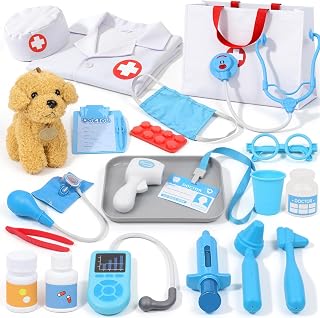 Doctor Kit for Kids 3-5 - Pretend Play Vet Set Toys for Boys Girls | Medical Kit with Dog, Bag, Costume, Stethoscope, Birthday Gifts for Kids