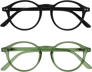 OPULIZE REY Reading Glasses Retro Round Frame for Men Women Spring Hinges, 2 Pack - Black/Green, One Size