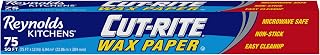 Reynolds Kitchens Cut-Rite Wax Paper Roll, Built-In Cutter, 1pk, 75sq ft | Mess-Free Nonstick Kitchen Wax Paper, Food Storage, Chocolate Setting, Freezing, Easy Cleanup, Microwave Safe, 75 ft x 12 in