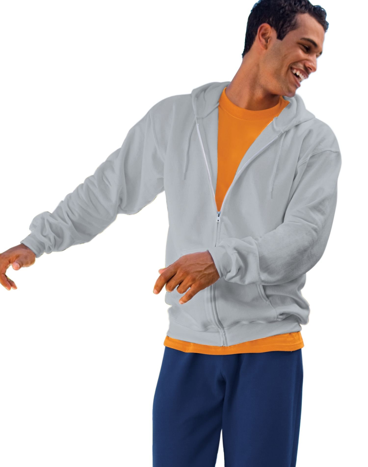 Hanes mens 9.7 oz.Ultimate Cotton 90/10 Full-Zip Hood (F280) -Light Steel-XL