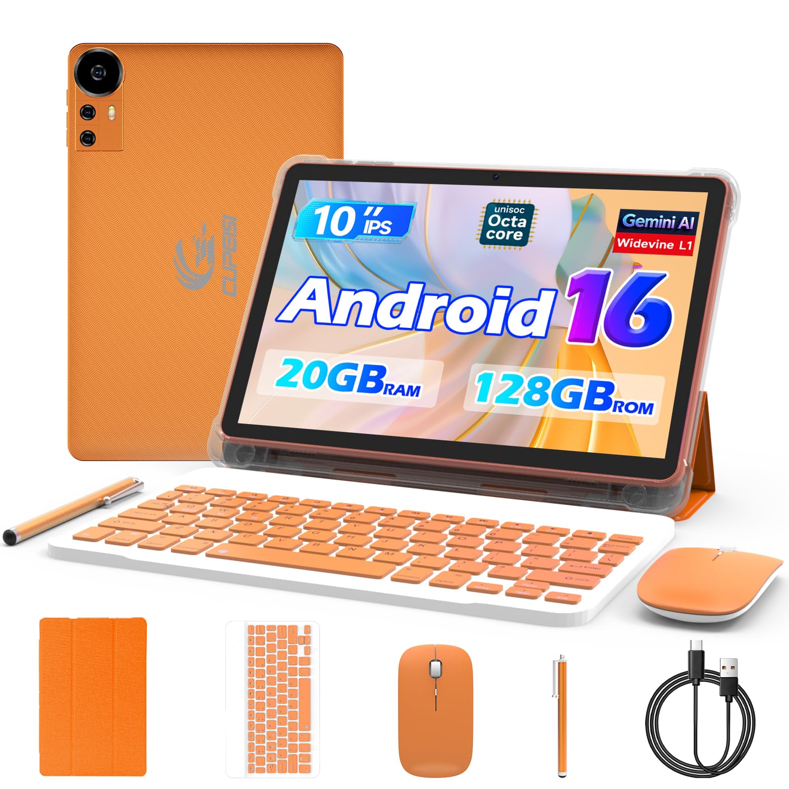 CUPEISI Android 16 Tablet 10 Inch, 20GB RAM+128GB ROM/2TB Expandable, 2.0GHz Oct