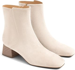 Coutgo Womens Ankle Boots Chunky Low Heel Square Toe Side Zipper Booties