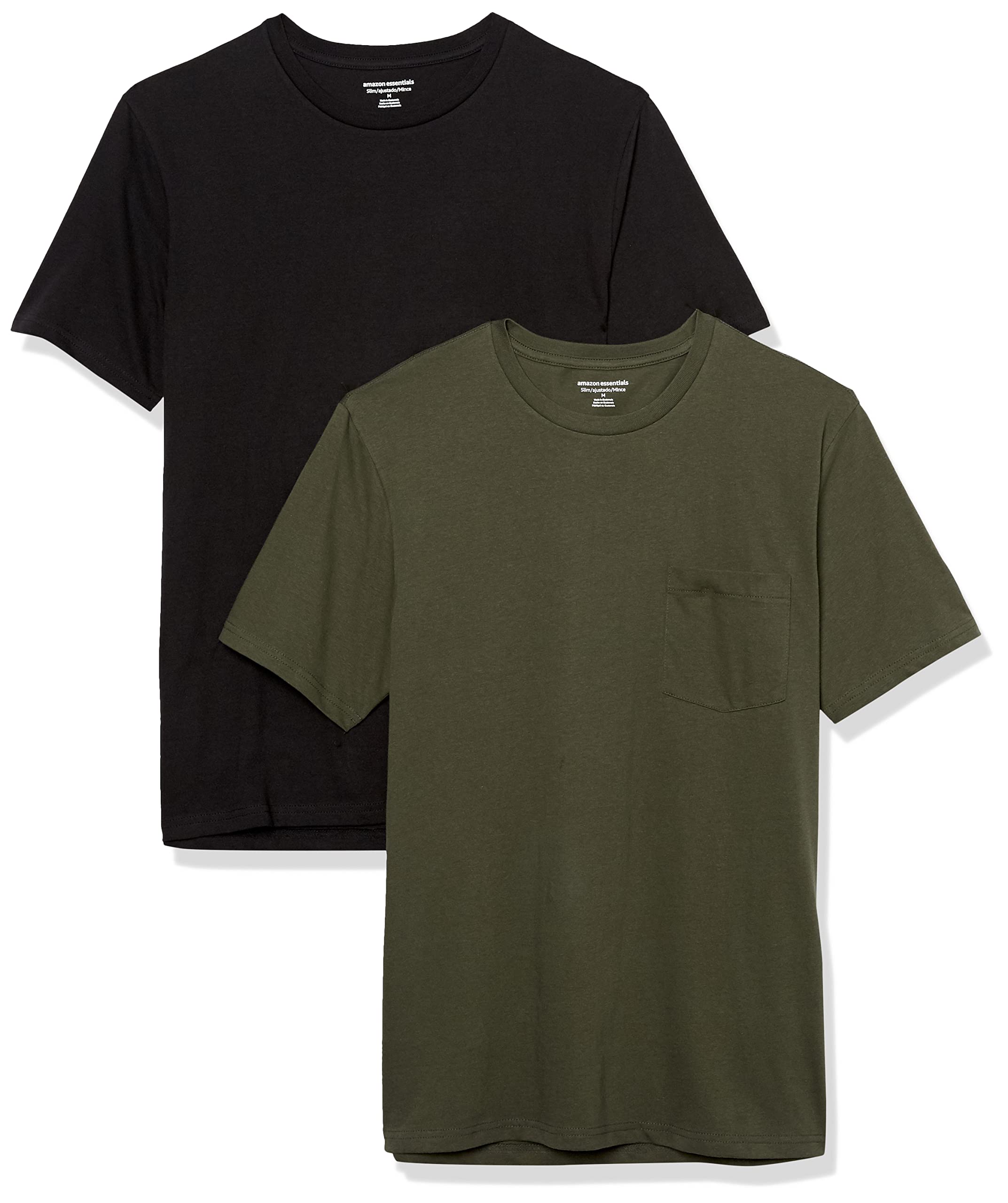 Amazon Essentials Men's T-Shirt Slim-Fit Short-Sleeved Crewneck Pocket, Pack of 
