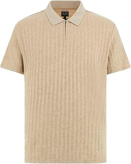 GUESS Men's Short Sleeve Grady Rib Zip Polo