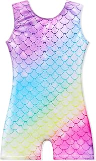 Gymnastics Leotards for Girls Kids Rainbow Mosaic Mermaid Butterfly Stars Leopard Galaxy Tie Dye Cosmos Leopard