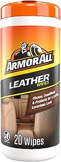 Armor All Car Leather Wipes, Cleans, Conditions, Protects, 20 Count | Pre-Moistened Interior Car Cleaning Wipes, Streak Free, Luxurious Leather, Use on Cars, Trucks, Motorcycles, UV Protection