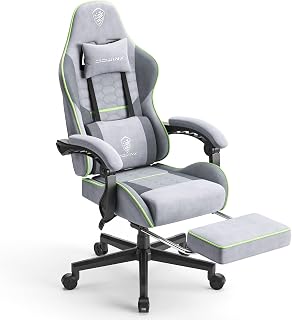 Dowinx Ergonomic Fabric Gaming Chair with Spring Cushion, Gaming Chair with Headrest, Lumbar Support and Footrest, Supports 150 kg, Ideal for Gaming and Office​, Dark Grey