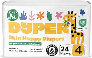 DYPER Baby Diapers Size 4 (22-37lbs) 24 Count Plant-Based, Day & Night | Premium Leak Protection & Skin-Friendly Comfort with Soft Size 4 Diapers, Designed for Sensitive Skin (Packaging May Vary)