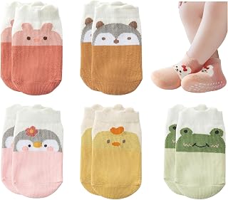 Baby Boys Girls Anti Slip Cotton Socks with Handles, Multi Pack Cute Ankle Socks Cartoon 6-7 Years