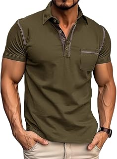 Mens Classic Fashion Polo Shirt Short Sleeve Lightweight Cotton Pocket Polo Shirt