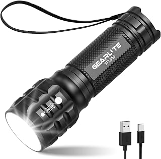 GEARLITE Rechargeable Torch, 2000LM Torches LED Super Bright Adjustable Focus, Waterproof Small Torch with 3 Lighting Modes, LED Torches for Dog Walking, Emergency, Power Cut, Gift for Dad Him