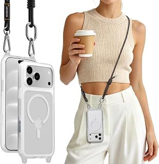 MAGEASY Roam MagSafe Phone Case with Crossbody Strap for iPhone 18 Pro Max & 17 Pro Max, 16ft Drop Defense, Clear Case with Phone Lanyard & Camera Control, Extreme Grip N52 Magnet (Transparent)