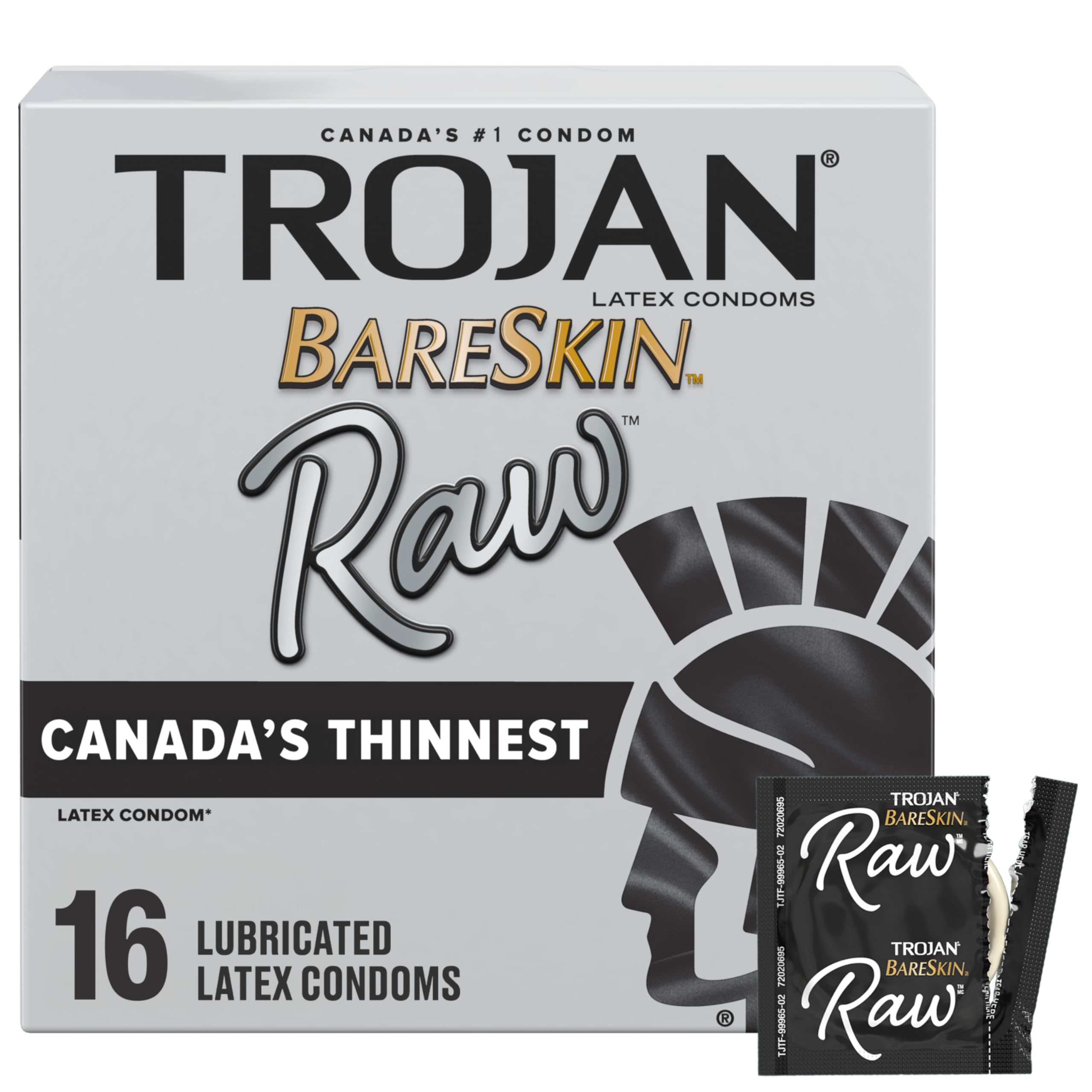 TROJAN BareSkin Raw Thin Lubricated Latex Condoms, 16 Ct | Canada's thinnest lat