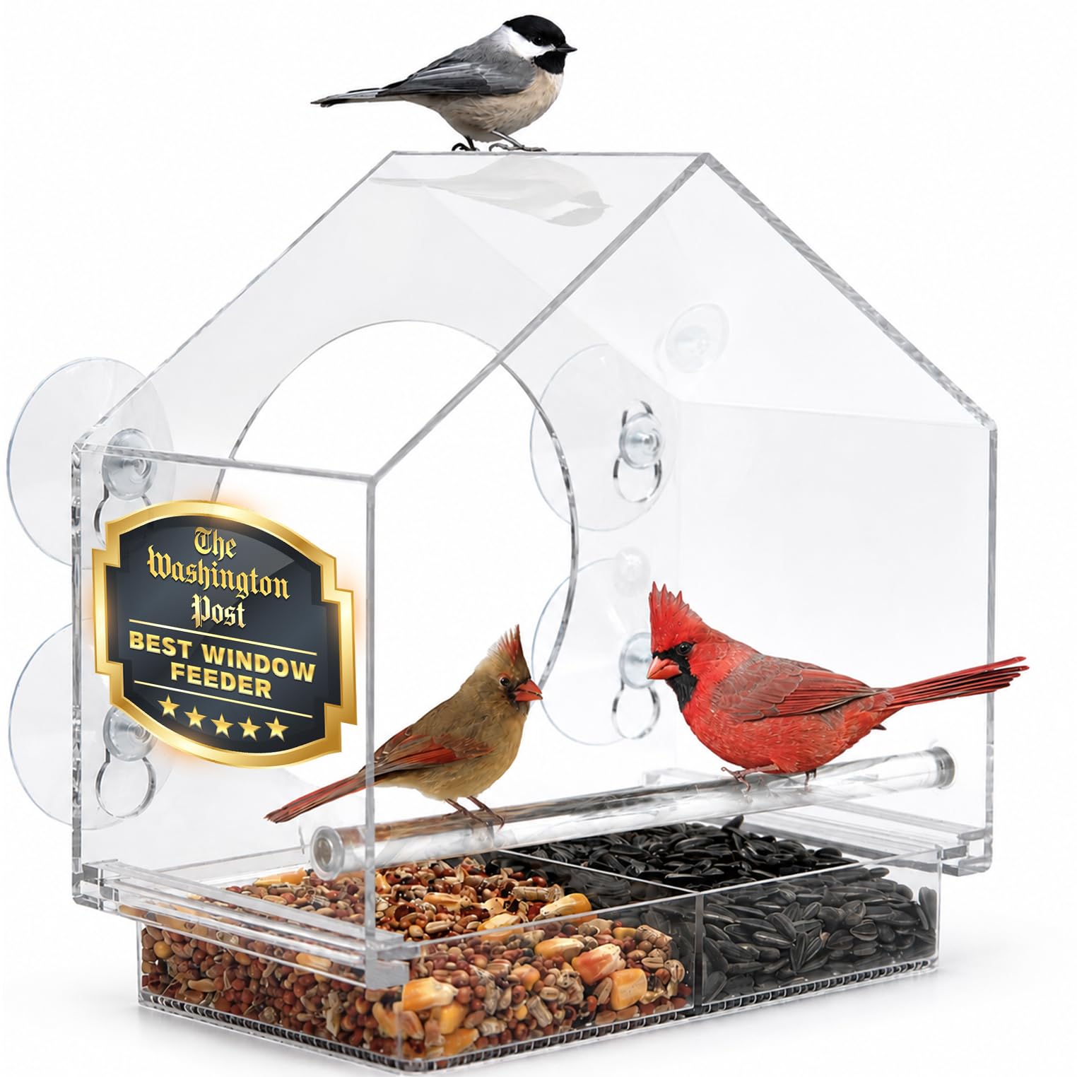 Window Bird Feeder with Strong Suction Cups, Bird Feeders for Outdoors | Clear w