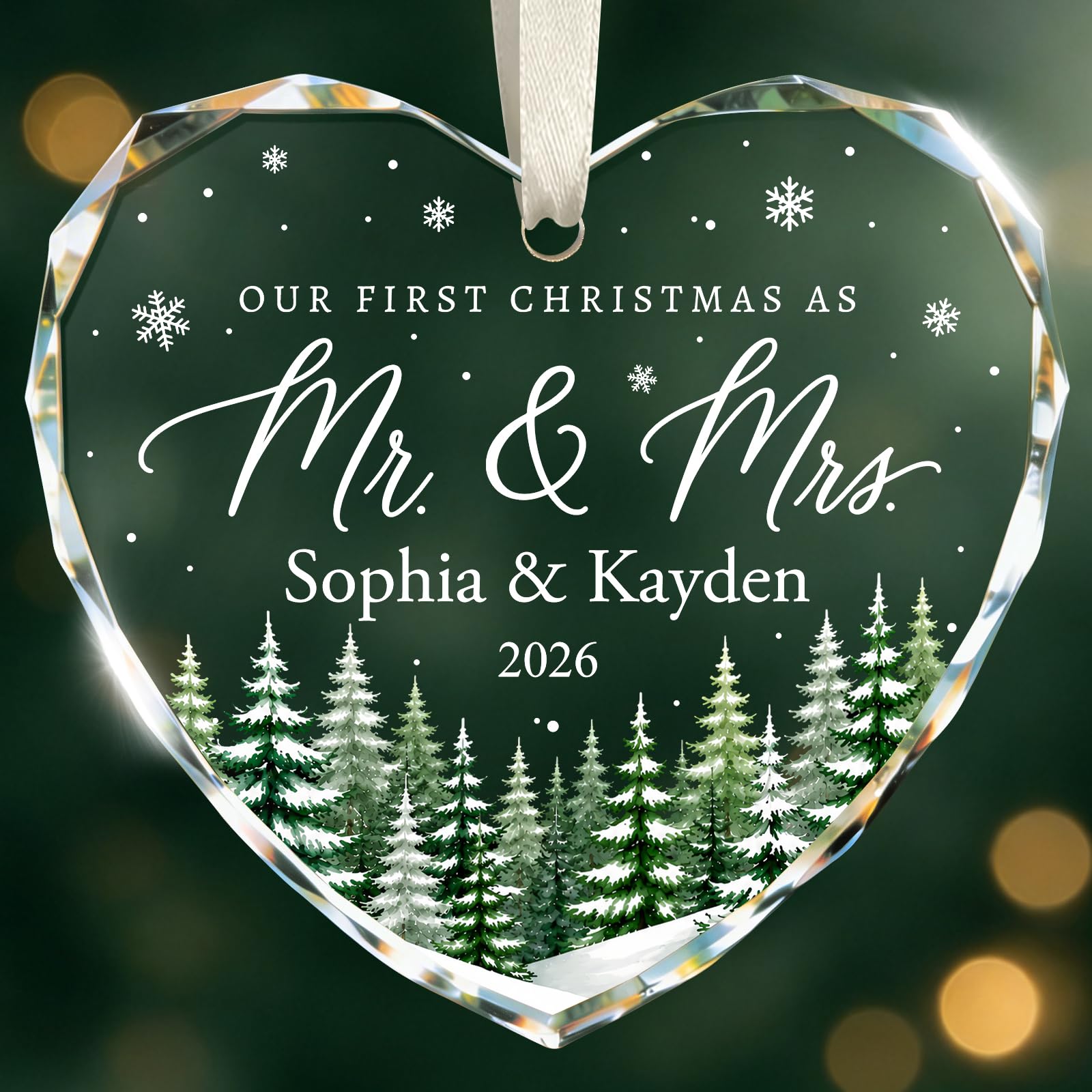 Personalized First Christmas Married Ornament 2026, Mr and Mrs Heart