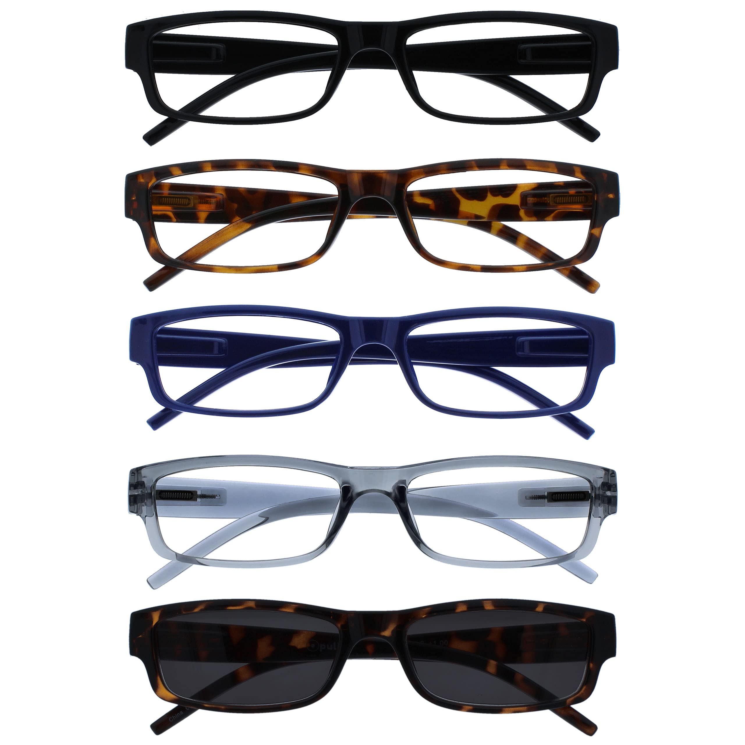 OPULIZE ACE Reading Glasses for Women Men, Lightweight Comfortable Narrow Rectan