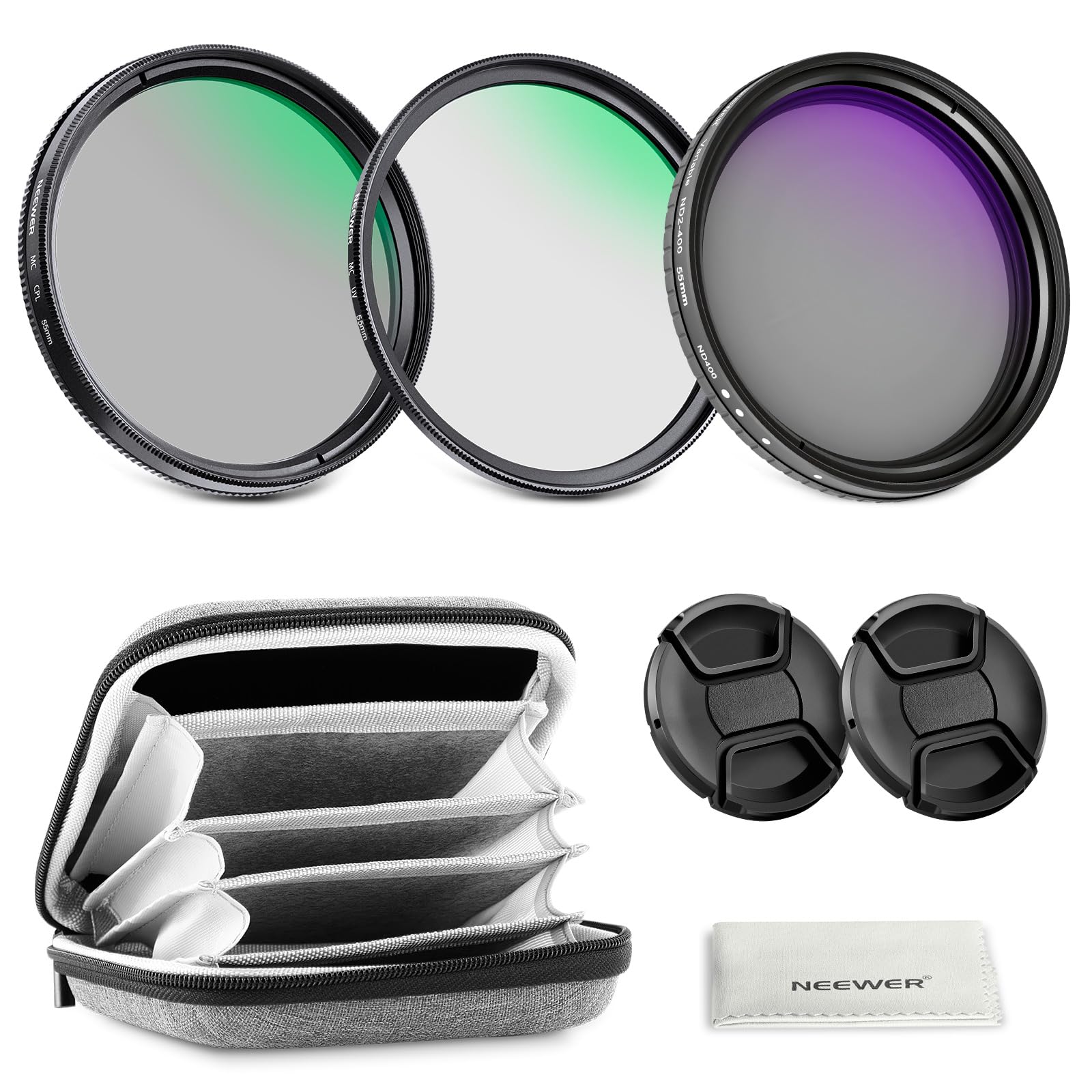 NEEWER 55mm Variable ND + CPL + UV Filter Kit (3 Pack), Multi-Layer Neutral Dens